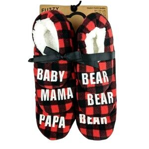 Red Plaid Family Fuzzy Babba Slipper Socks 3-pc  Mama Papa & Baby Bear  NWT 🎁